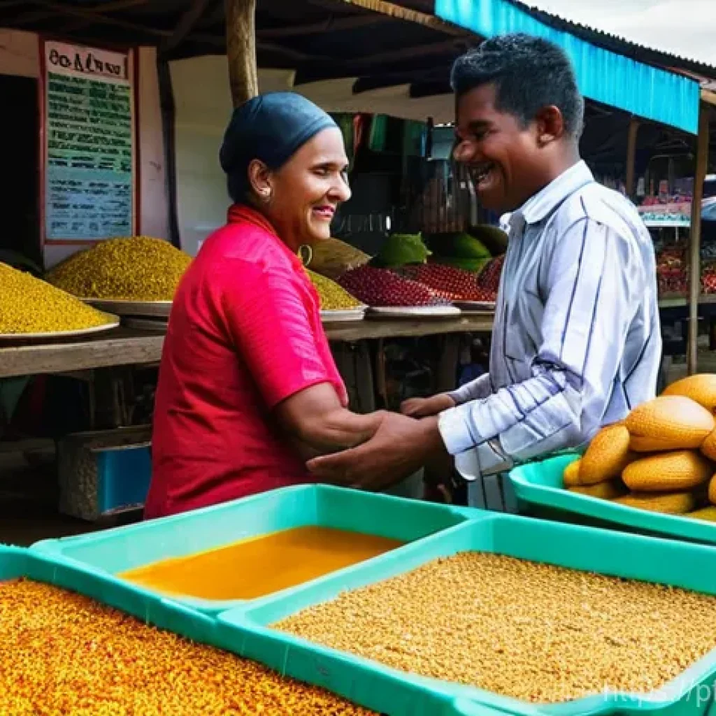 수리남에서 카리브 해 문화의 영향 - **Surinamese Market Delights:**
    "A vibrant, bustling scene at the Central Market in Paramaribo, ...